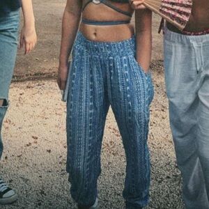 Blue and White Striped Joggers with Elastic Ankle